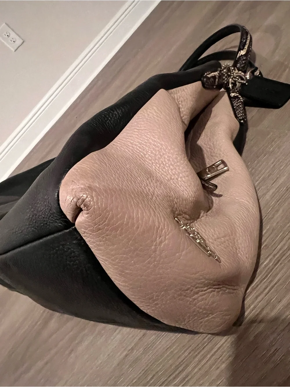 Coach Phoebe Colorblock Leather Shoulder Bag Python Trim F38251 Black Taupe